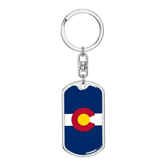 Colorado State Flag Keychain Dog Tag Stainless Steel or 18k Gold