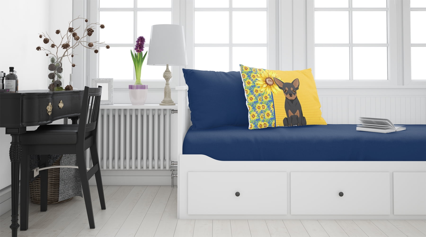 Summer Sunflowers Black and Tan Chihuahua Fabric Standard Pillowcase