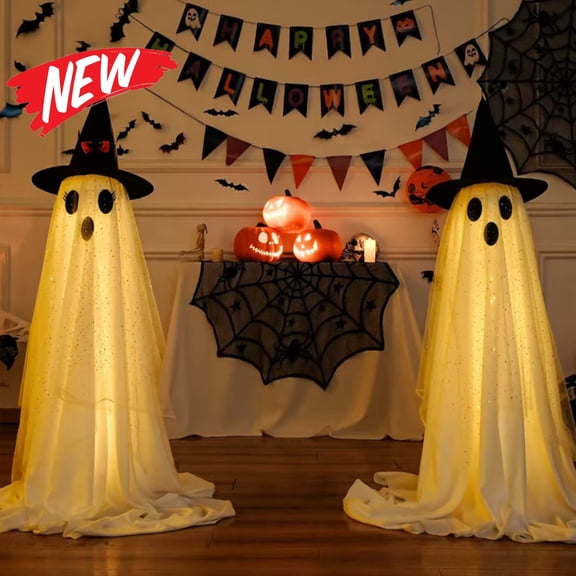Halloween Decorations Savings, 1 Pcs Halloween Ghost Solar Powered Outdoor Waterproof Ground Stake Light Party Decor Fabric Ghost Light Up Yard Decoration Spooky Season Indoor/Outdoor