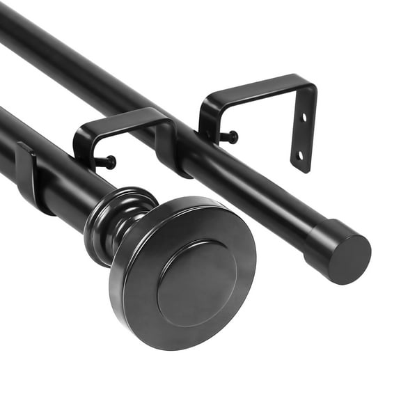 Urbanest Semplice Manhattan 1" 3/4" Double Drapery Curtain Window Rod Set - 28" to 48", Black