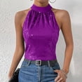 thumbnail image 6 of XFLWAM Sequin Halter Tops for Women Sleeveless Sparkly Shiny Tank Tops Glitter Party Night Club Blouses, 6 of 9