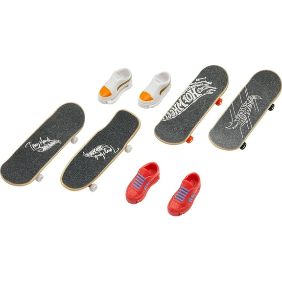 Hot Wheels Skate Set of 4 Tony Hawk Fingerboards & 2 Sets of Skate Shoes, 0.45 lbs (Styles May Vary)