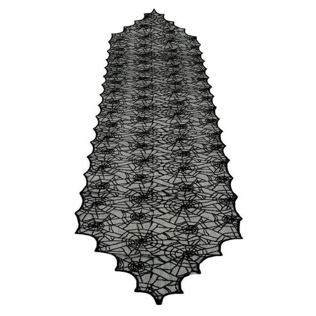 Mantel de Halloween con encaje de telaraña, camino de mesa moderno, decoración de mesa para fiestas de Halloween, disfraces de terror (negro)
