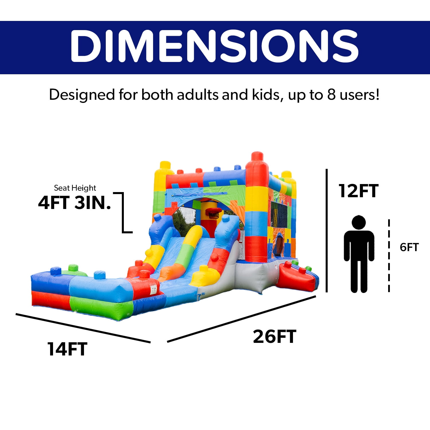 HeroKiddo Giant Waterslide Jumper, Bounce House Combo with Pool, Air Blower, Basketball Hoop, Commercial Grade, Kids