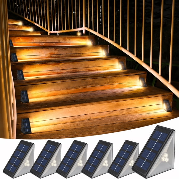 PUCACHI Solar Stair Lights 6 Pack, Outdoor Waterproof IP65, LED Outdoor Step Light, Outdoor Light Decor for Garden Stair, Deck, Front Step, Front Porch, and Patio