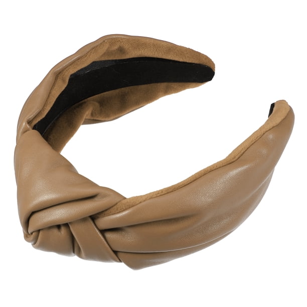 Diademas de cuero de PU anudadas cruzadas, diadema ancha de moda antideslizante para mujeres, marrón, 2.78''x1.73''