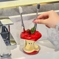 thumbnail image 4 of Ceramic apple core toothbrush holder, drain base, vanity storage rack, can hold toothpaste., 4 of 6