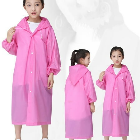 Raincoat for Women Transparent Thick QQZ Reusable EVA Rain Jacket with Hood All Season Waterproof Outdoor Rain Coat for Hunting Fishing Camping Pink