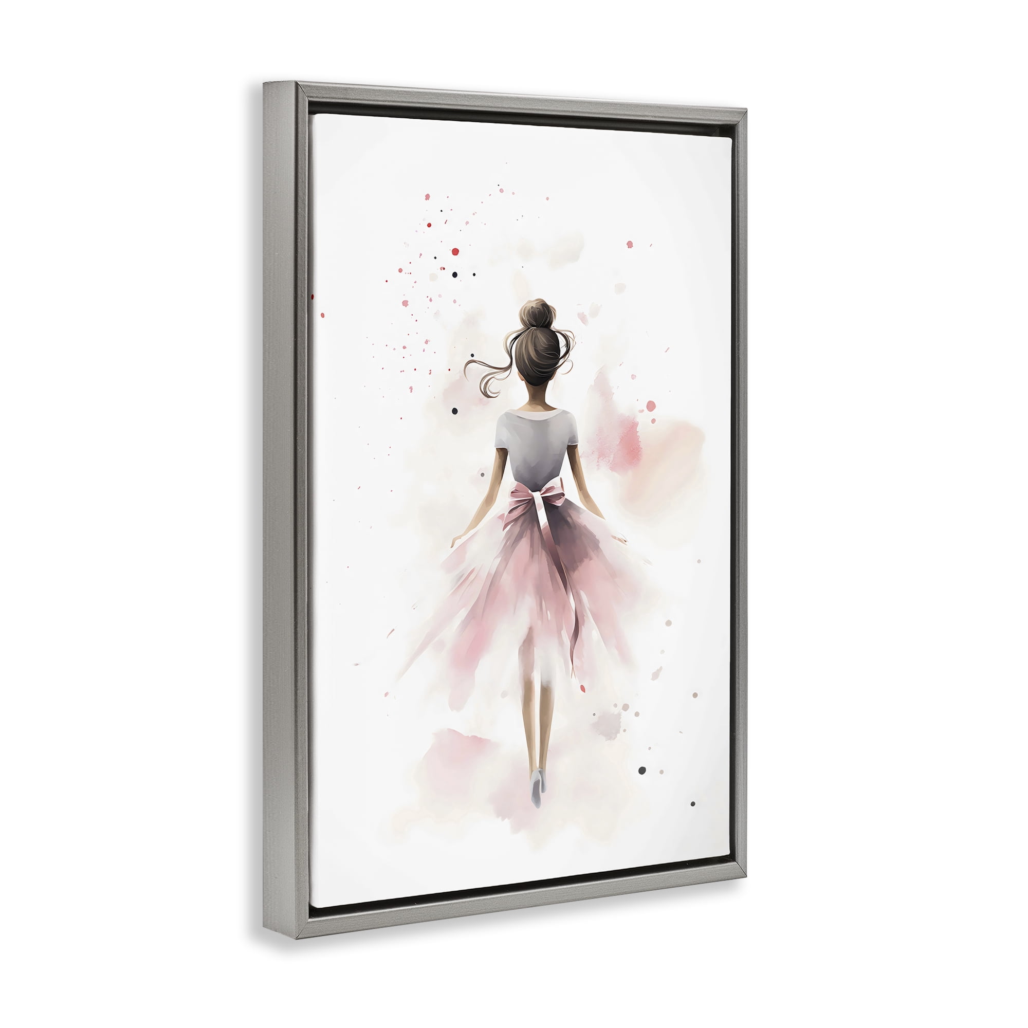 Stupell Industries Speckled Ballerina View Gray Framed Floater Canvas Wall Art, design by Creative Studio