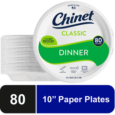Chinet Classic Premium Disposable Paper Dinner Plates, White, 10 3/8", 80 Count