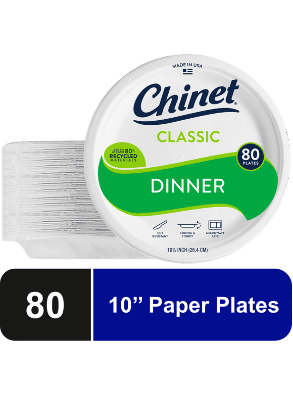 Chinet Classic Premium Disposable Paper Dinner Plates, White, 10 3/8", 80 Count
