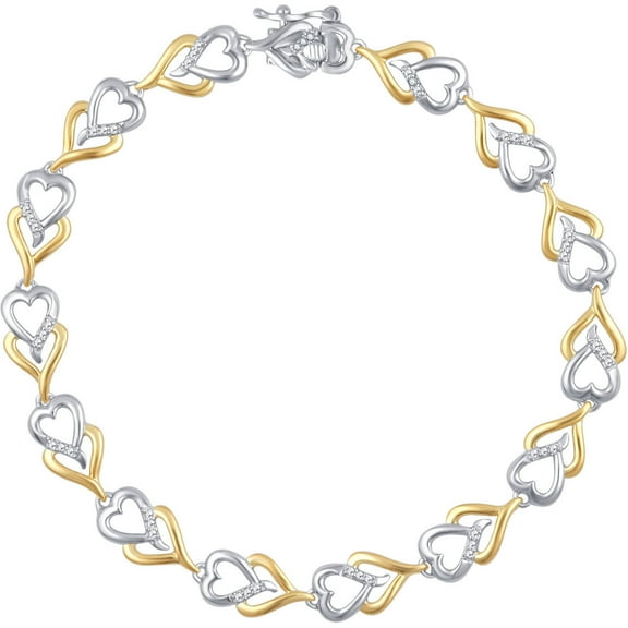 Arista Diamond Accent Two Tone Brass Double Heart Bracelet 7.5"