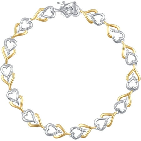 Diamond Accent Two Tone Brass Double Heart Bracelet