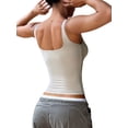 thumbnail image 3 of Women'S Padded Square Neck Tank Tops Summer Double Layer Basic Sleeveless Tank Shirts Khaki M, 3 of 7