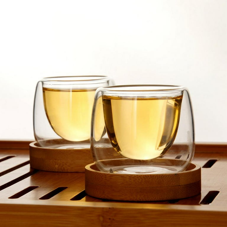 80ML Double Clear Tea Cup With Wood Tray Heat-resistant Small Glass Cups  Coffee Cups For