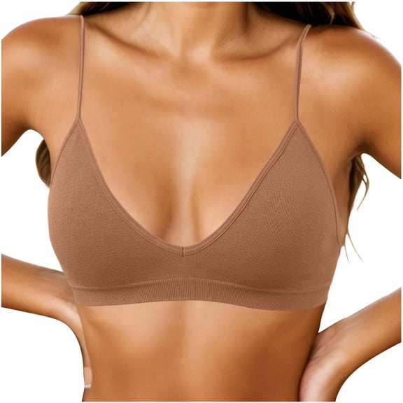 cocolona Womens Bras for Women No Underwire Deep V Neck spaghetti strap Bras Seamless Breathable Pullover T-shirt Bras