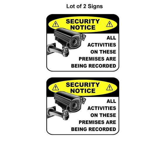 2 Count "Security Notice All Activities on These Premises are Being Recorded" 11 inch by 9.5 inch Laminated Sign