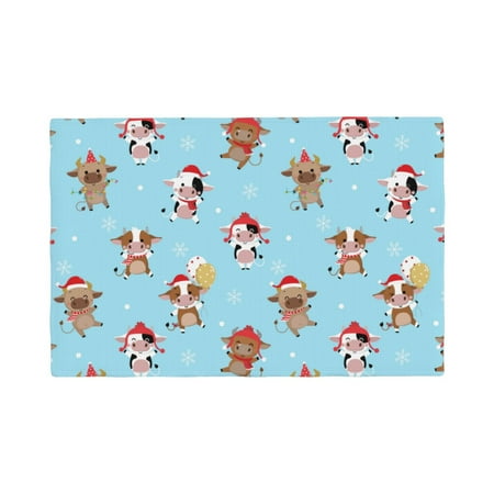 

Placemats Set of 4 winter cow cute Heat Resistant Non - Slip Place mats Waterproof table mat for Kitchen Dining-6片装