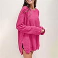 thumbnail image 4 of Breezora Haut à Manches Longues et Col Rond pour Femmes, Texture Gaufrée, Ourlet Fendu, Coupe Confortable, Chandail Décontracté, Blouse Extensible Douce, Taille TTG, Rose Vif, 4 of 7