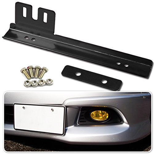Zone Tech Bumper License Plate Relocator - Classic Black Universal Fit Front Bumper License Plate Relocator Bracket Holder Bar