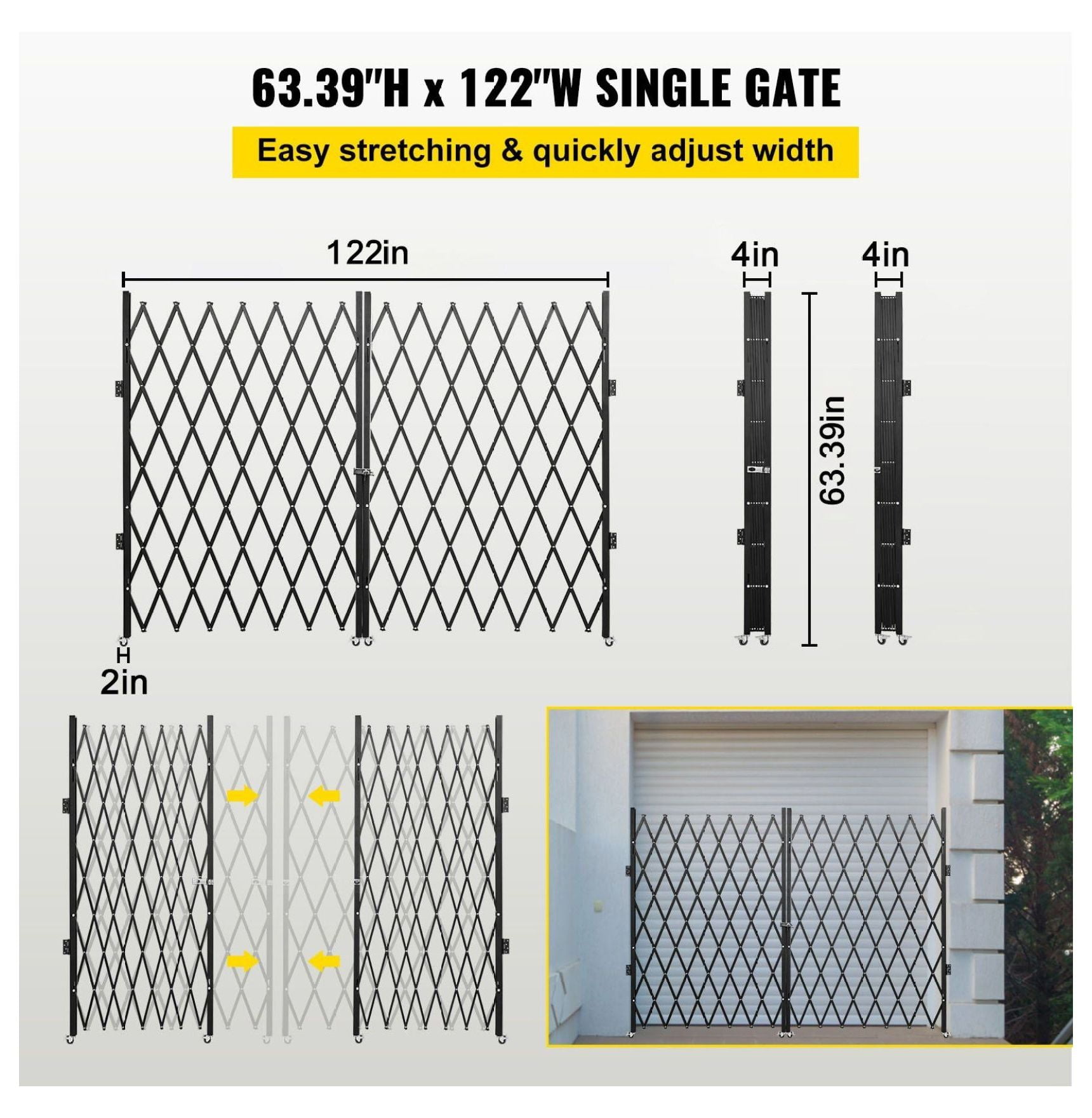 Folding Security Gate 5.1' x 10.2', Steel Accordion Door Gate, Expandable Barricade Gate with Keys, Heavy Duty Safety Gate for Doorways, Hallways, Storefront