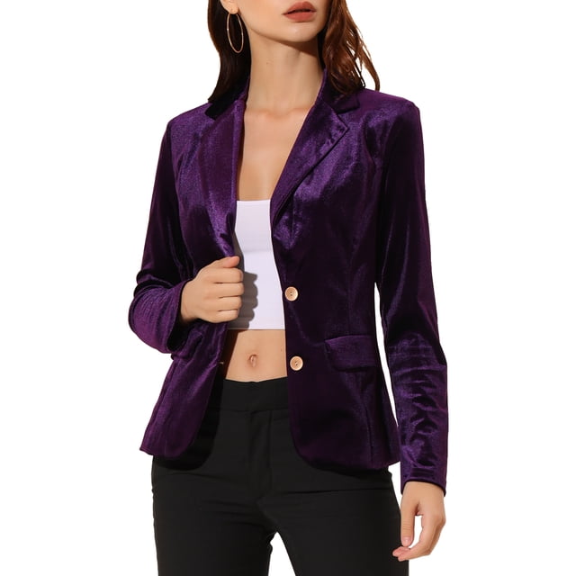INSPIRE CHIC Blazer en Velours Vintage pour Femme, Revers Cranté, devant Boutonné, Veste de Bureau, TP, Violet