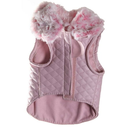 Fur Trim Dog Fashionable Pet Dog's Faux Leather Quilted Fur Trim Jacket With Gold Color Studs Pink X-Small ()