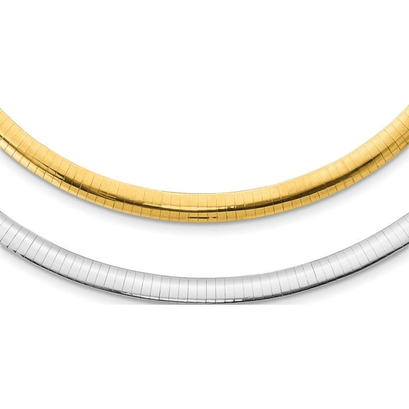 14K Two-Tone Lt Reversible 6mm Omega With Extender Necklace (16 X 6) Made In Italy roml6-16