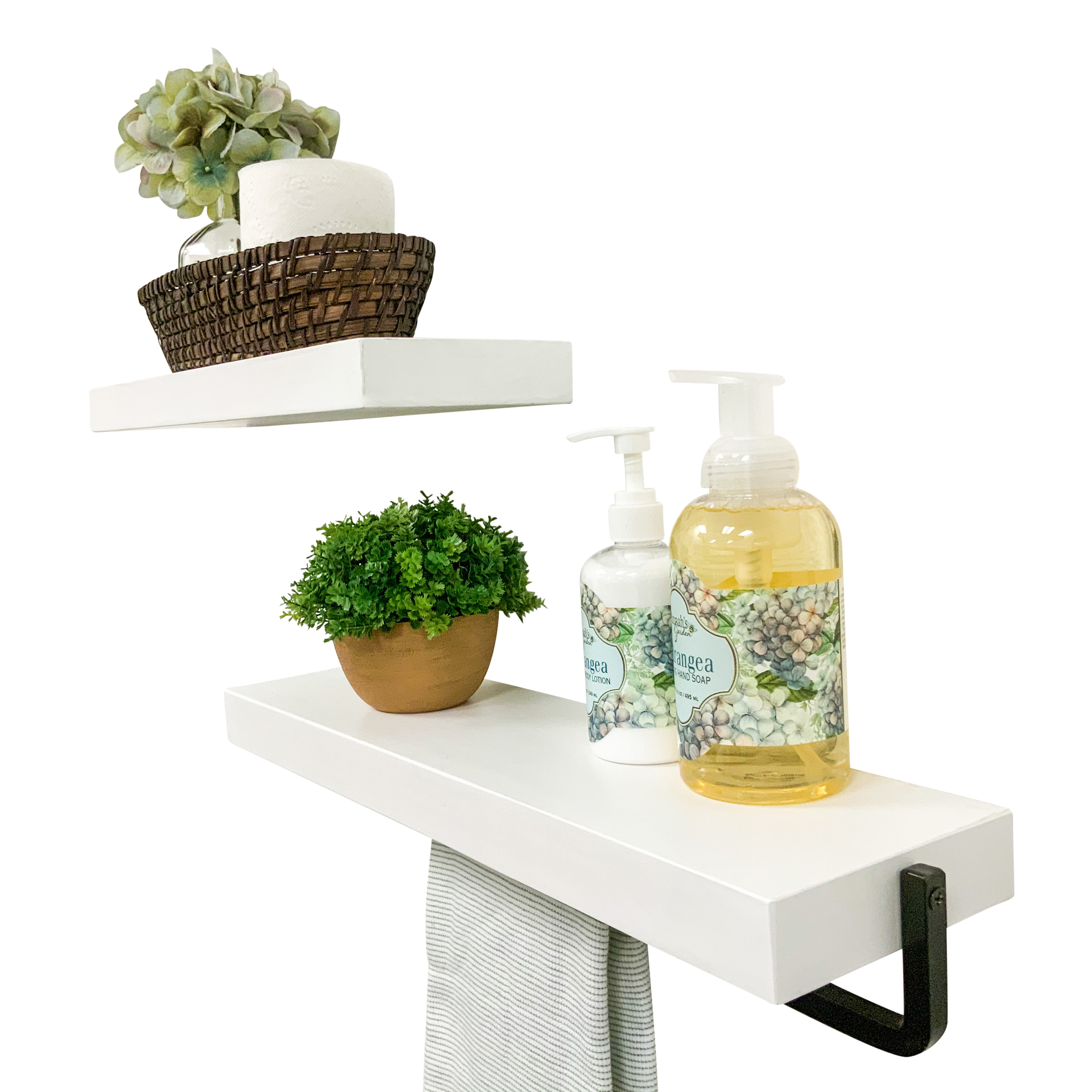 Drakestone Designs Bathroom Shelf with Towel Bar - Whitewash