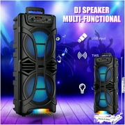 Dual 6.5" Woofer Portable Wireless Party Speaker Subwoofer Heavy Bass Sound Stereo PA System Karaoke AUX LED DJ Lights FM with Microphone, Car Stereo Receivers USB Rechargeable