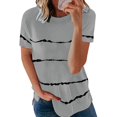 thumbnail image 1 of pxiakgy T-Shirts pour Femmes Mode t-shirt Ample à Manches Courtes Col Rond Imprimé Rayé Hauts T-Shirts Femmes Gris + TTG, 1 of 3