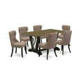 thumbnail image 2 of East West Furniture V676SI648-7 7-Piece Dining Set- 6 Upholstered Dining Chairs with Coffee Linen Fabric Seat and Button Tufted Chair Back - Rectangular Table Top & Wooden Legs - Distressed..., 2 of 10