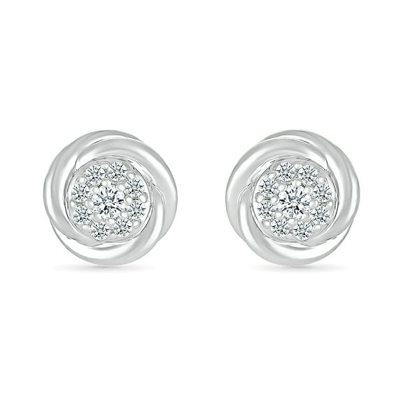 DGOLD 10kt White Gold Round White Diamond Chunky Cluster Stud Earrings for Women (1/5 cttw)