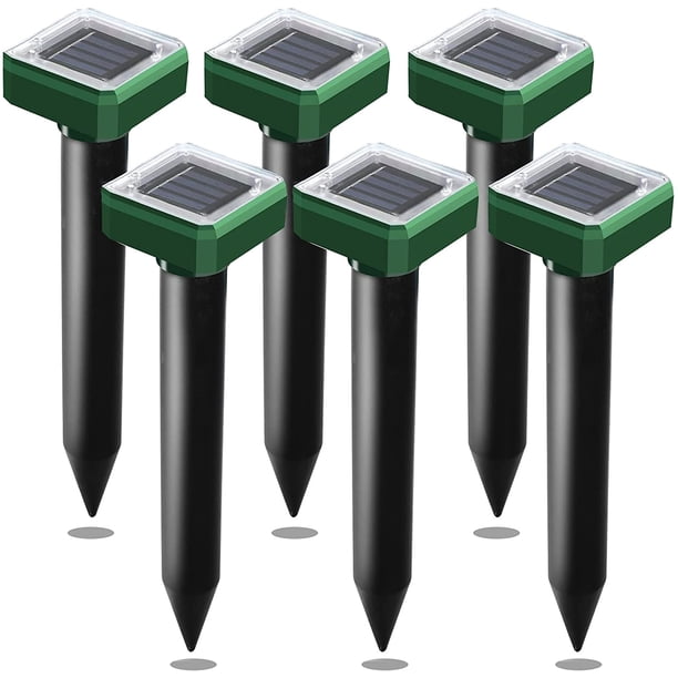 Estacas repelentes solares de topos y marmotas Sonic Vole Repeller Gopher disuasorio Spikes-Deshágase de los animales excavadores a prueba de agua (6 piezas verde) Sailing Electrónica