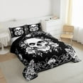 thumbnail image 3 of jejeloiu Spooky Gothic Queen Comforter Set,Skull Flower Pattern Bedding Sets,White Black Bedding Comforter Set For Men Women,Super Cozy Room Decor Reversible,3-Piece, 3 of 8