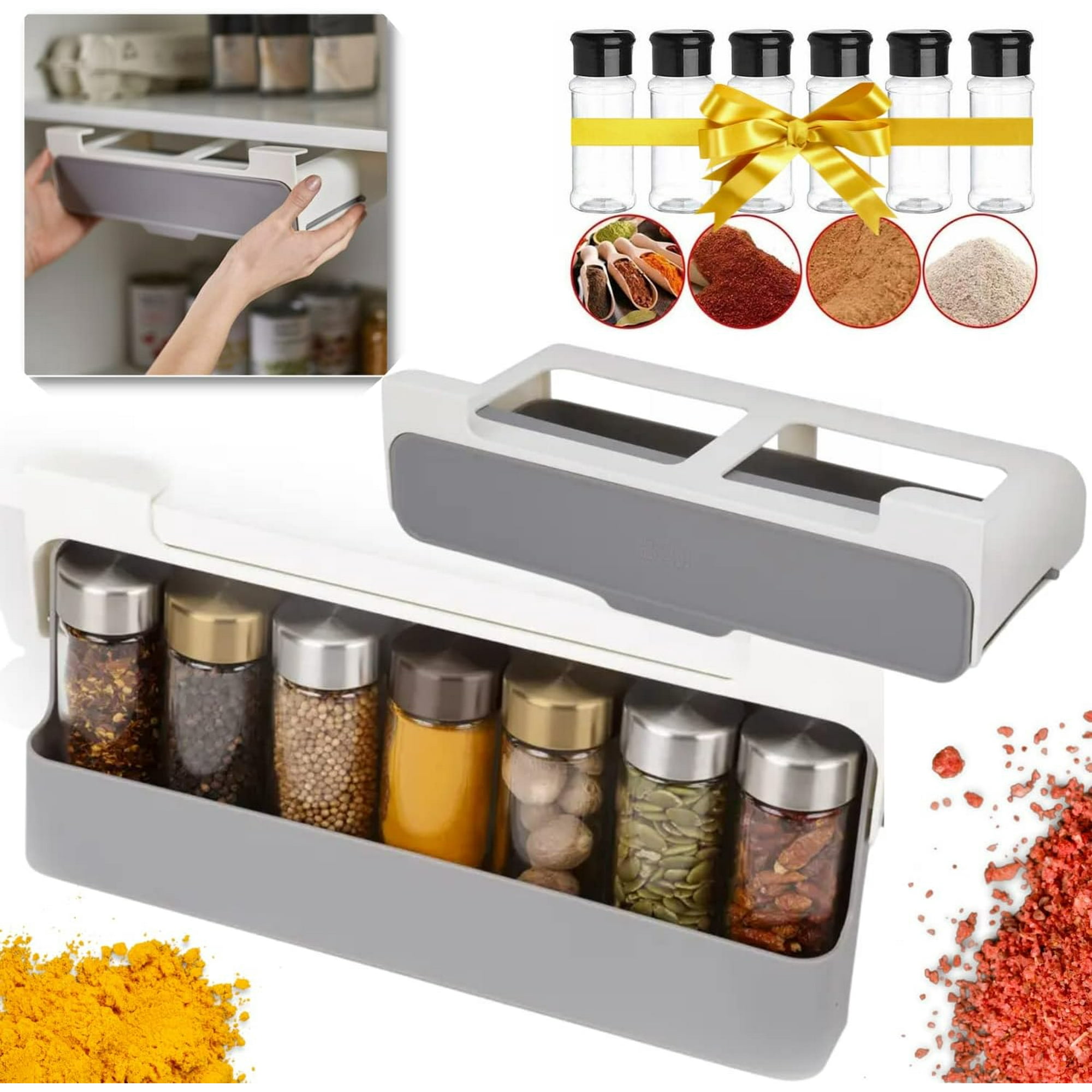 Kitchen Spice Storage 6 Free Spice Jars Practical and Elegant Better than a kitchen drawer organizer opt for this spice rack. Unique design