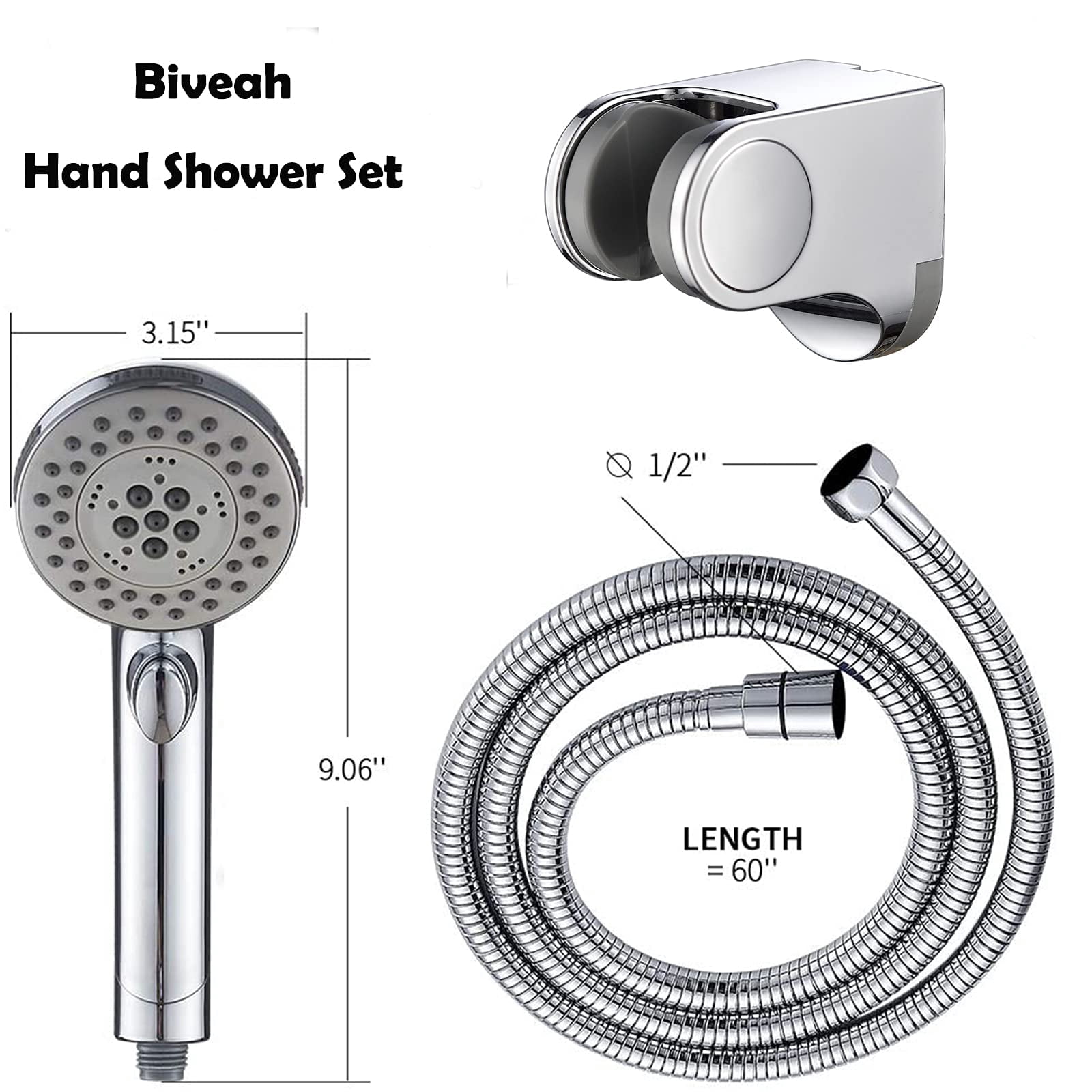 On/Off Shower Head RV ABS,High Pressure 5 Setting Hand Held Shower Head with Hose and Holder,Chrome
