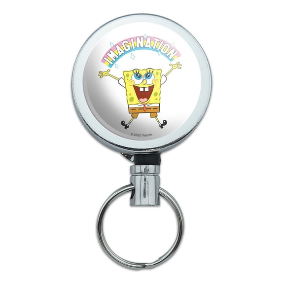 SpongeBob Imagination Rainbow Heavy Duty Metal Retractable Reel ID Badge Key Card Tag Holder with Belt Clip