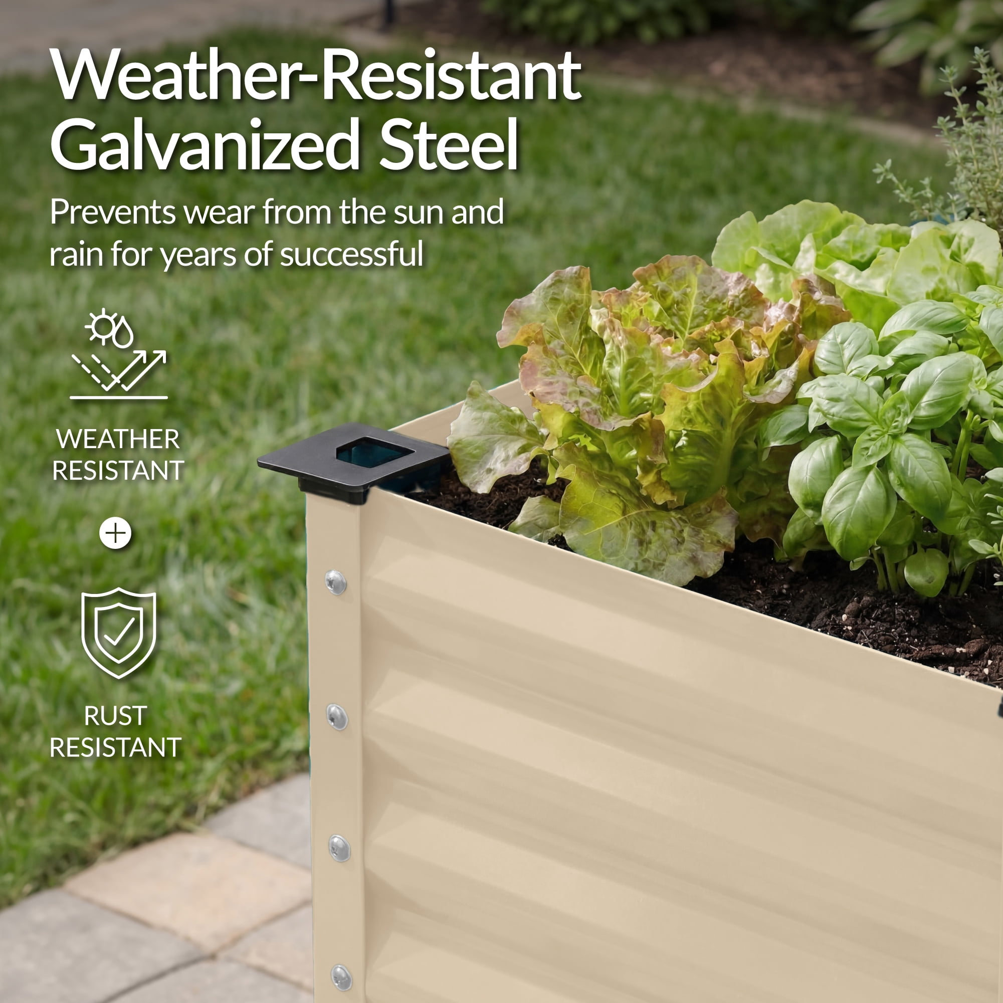 Best Choice Products 72x24x30in Non Toxic Elevated Galvanized Metal Garden Bed Corner Protectors - Beige