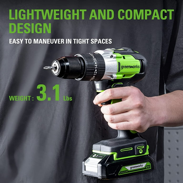 Greenworks 24V Cordless Brushless Hammer Drill Kit 530 in. lbs