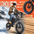 thumbnail image 3 of Electric Bike for Adults,750W Motor,28MPH Electric Bicycle, 48V 15Ah Removable Battery Up to 80 Miles, 20" Fat Tire E-Bike with 7-Speed, NFC Smart Display & UL2849, 3 of 14