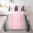 thumbnail image 2 of Homewish Abstract Gradient Stripes 7 Pieces Bedding Comforter Set,Lines Geometric Pattern Full Bedding Set,Pink Gray Black Fitted Sheet Flat Sheet For Boys Girls,Breathable Home Decor Reversible, 2 of 8