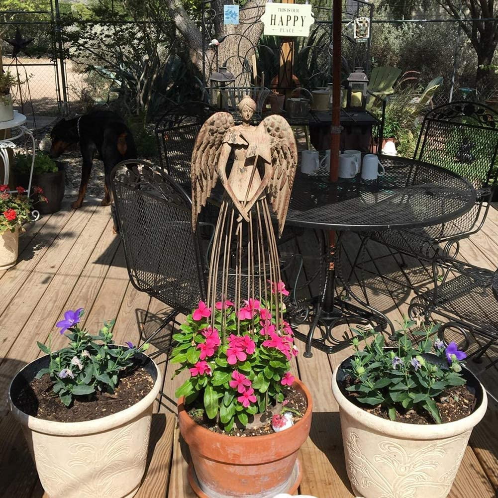 Antiqued Metal Garden Angel Statue Patio Lawn Yard Indoor Outdoor Decorations Christmas(25.5")