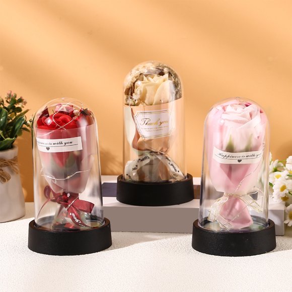 SSZMDLB under $5 3Pcs Preserved Rose Gift Box, Forever Flowers Gift Box, Soap Rose Bouquet with Luminous Lights, Valentines Day Present for Girlfriend, Romantic Gift Set for Christmas and Birthday