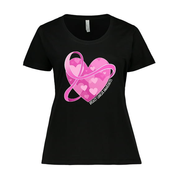 Inktastic Breast Cancer Awareness Pink Ribbon Around Heart Women's Plus Size T-Shirt