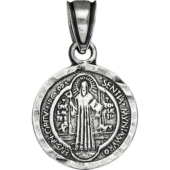 Sterling Silver Saint Benedict Medal Reversible Charm Pendant Necklace Antique Finish with 18 Inch Chain