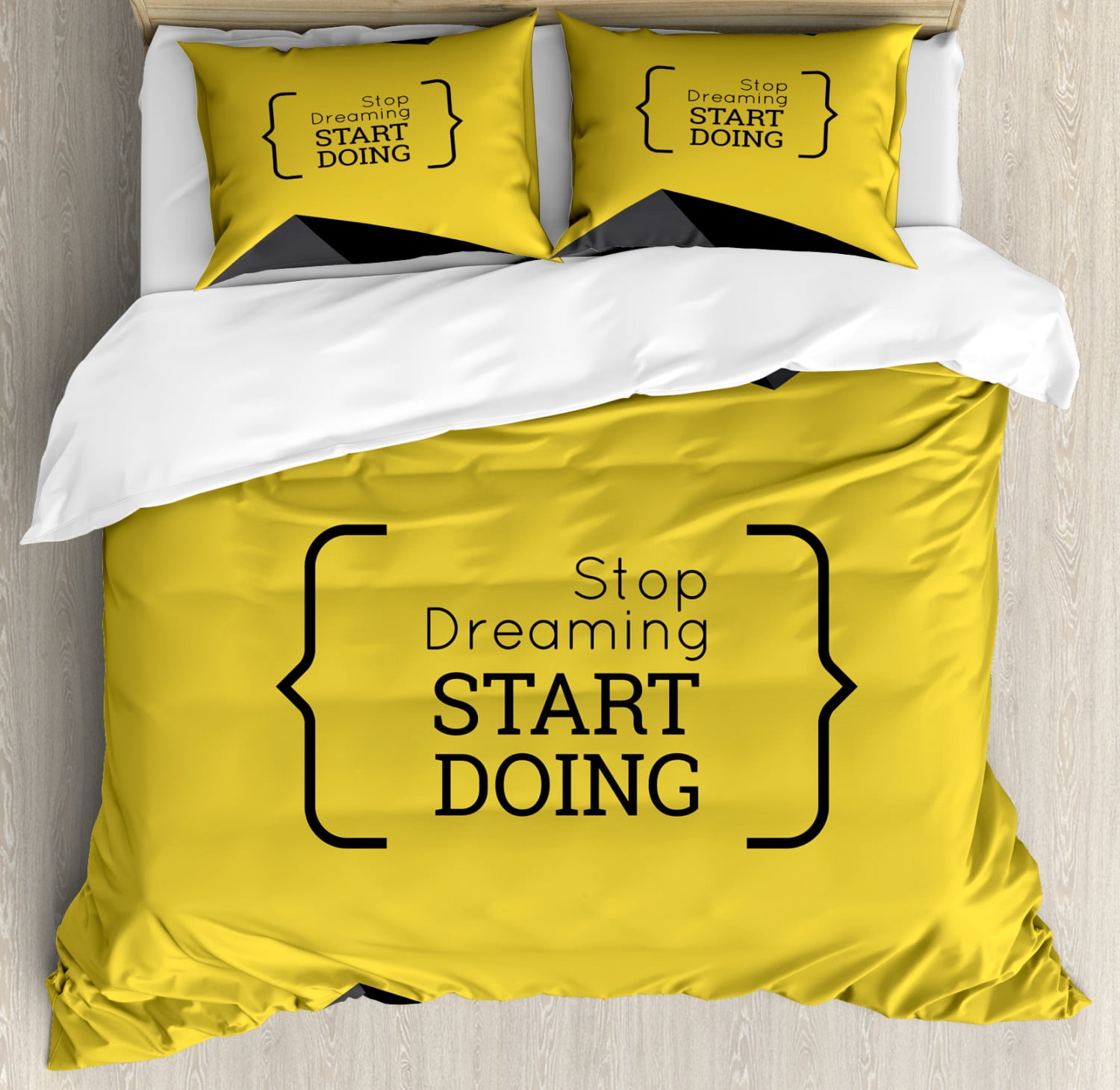 Black and Yellow King Size Duvet Cover Set, Geometric Design with a