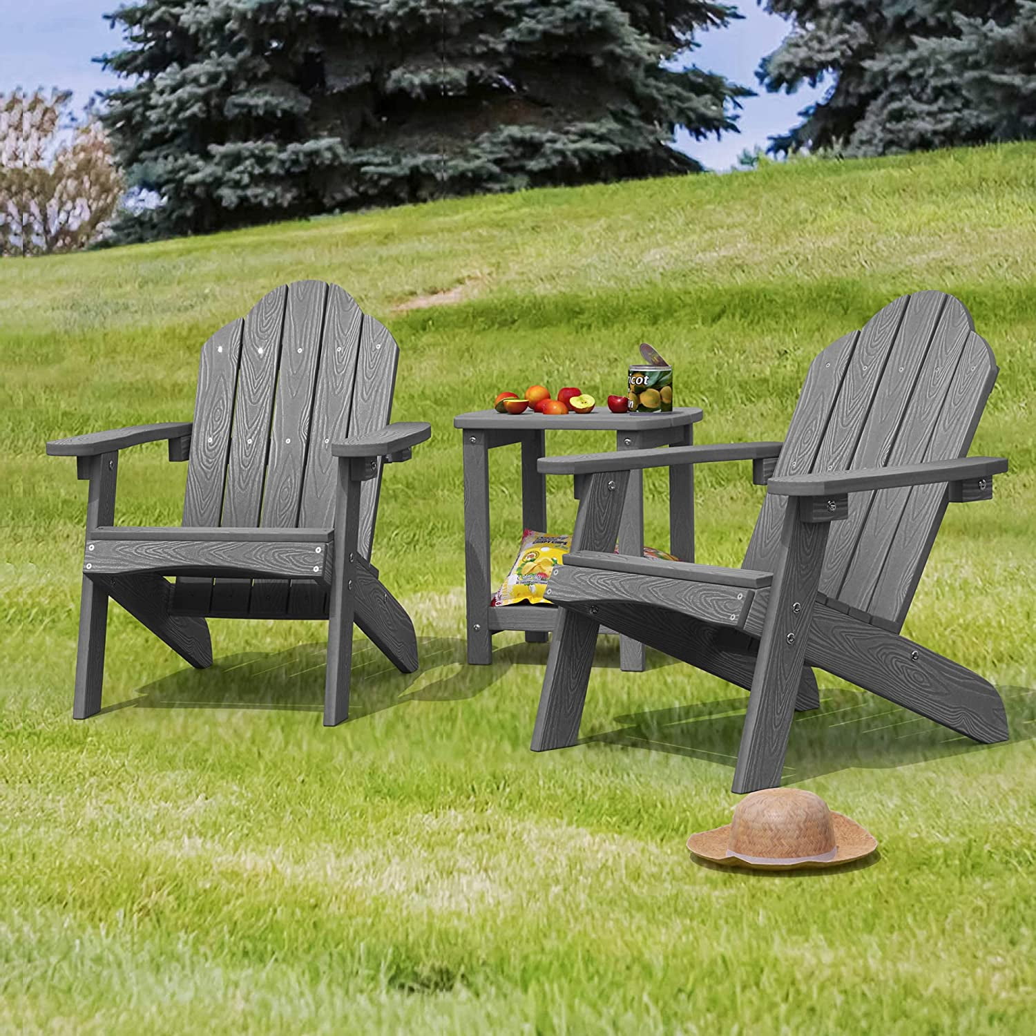 Dycanpo 15.6'' Kids Adirondack Chair, Toddler Outdoor Patio Chair for Backyard, HDPS - Gray