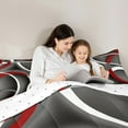thumbnail image 5 of Manfei Vintage Geometric Stripe Bedding Comforter Set,Modern Abstract Art Twin Comforter Sets,Red Gray White Bedding Set For Men Women,Super Cozy Room Decor Reversible,2 Pieces, 5 of 8