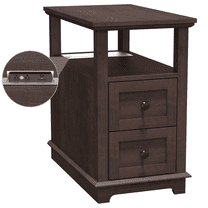REDAYFUR Narrow End Table with Flip Top Charging Station and 2 Drawers, Type-C & USB port & Power outlets, Wooden Storage Cabinet, Side Table with Storage for Living Room and Bedroom | Espresso